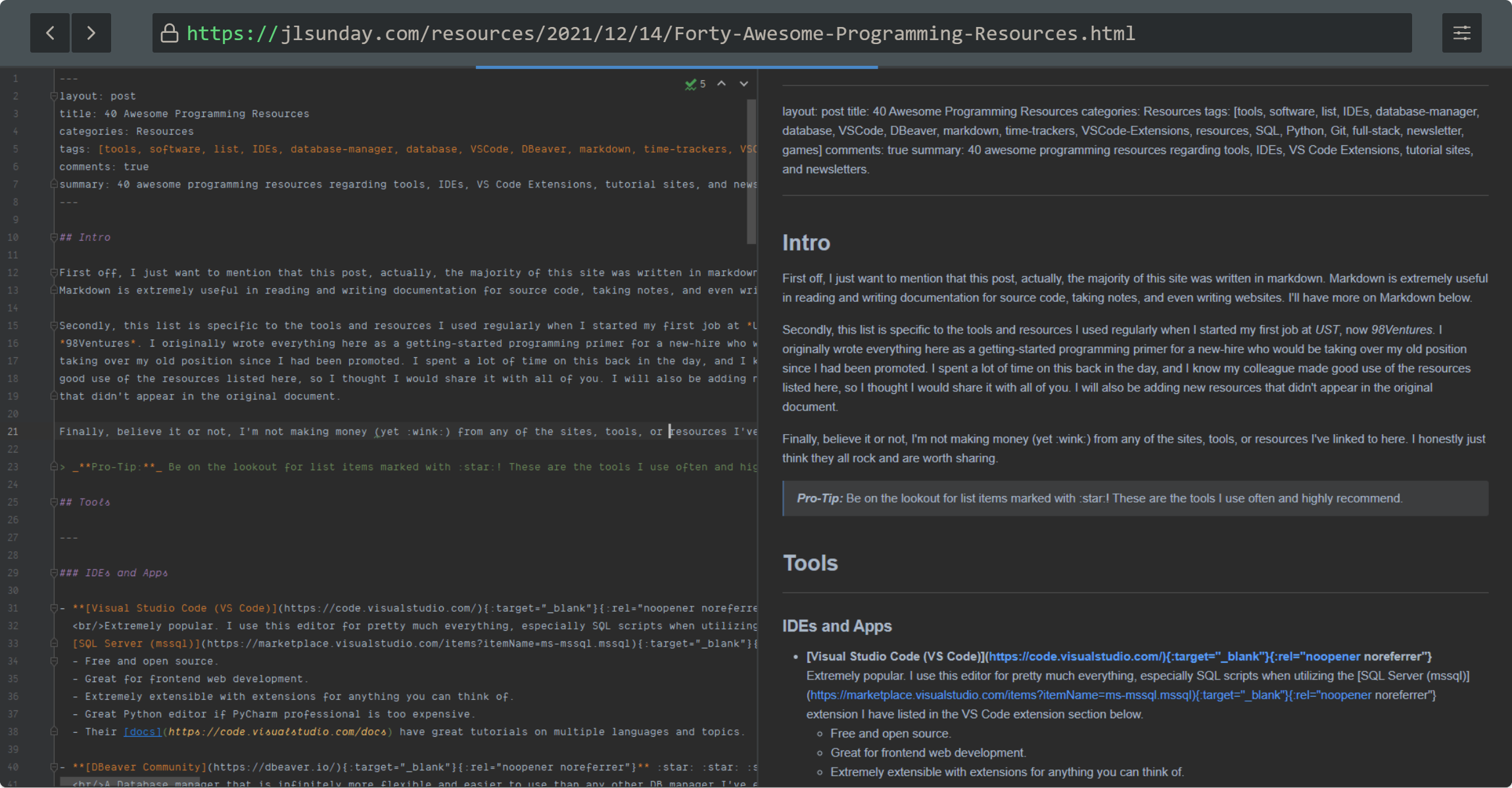 40 Awesome Programming Resources Markdown Screenshot